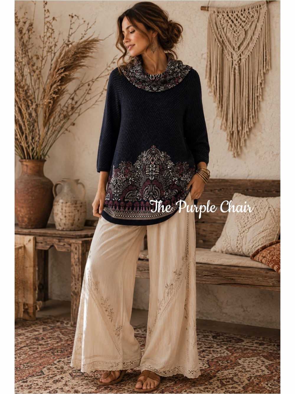 MOTH ANTHROPOLOGIE Imperial Garden Cowl Wool/Alpaca Blend Neck Tunic Sweater S